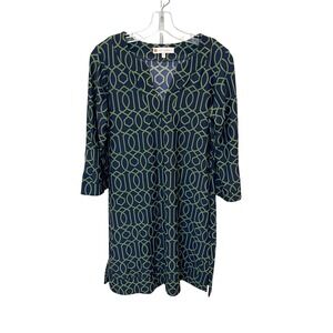 Jude Connally Megan Dress Garden Lattice Navy Green Shift Preppy - Size Medium